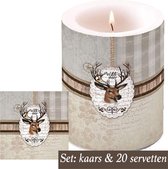 Set: Kaars + 20 servetten wild deer hert winterdecoratie | AMB7131-WD | Ambiente