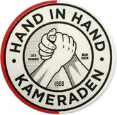 "Hand in hand kameraden" ronde flexibele magneet - diameter 5cm - rood/wit