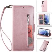 Luxe Telefoonhoesje voor Samsung Galaxy S22 Plus | Hoogwaardig Leren Bookcase | Lederen Wallet Case | Pasjeshouder | Roze