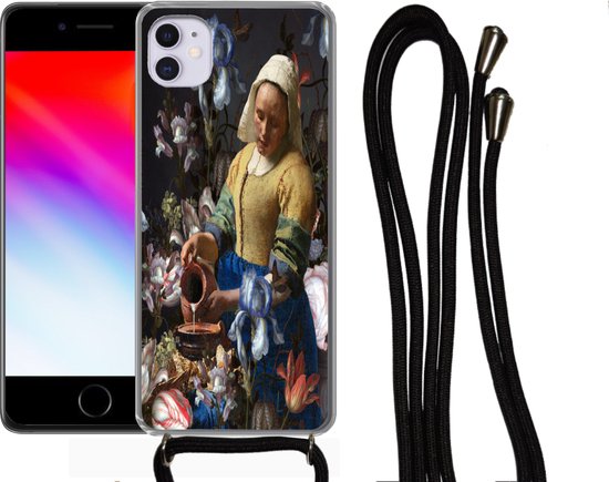 Coque avec cordon iPhone 11 - Melkmeisje - Fleurs - Arc-en-ciel - Siliconen - Bandoulière - Coque arrière avec cordon - Coque pour téléphone avec cordon - Coque avec corde