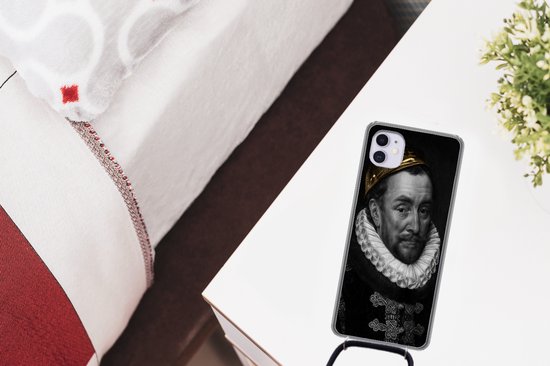 Coque avec cordon iPhone 11 - Peinture - Or - Zwart - Wit - Siliconen - Bandoulière - Coque arrière avec cordon - Coque pour téléphone avec cordon - Etui avec corde