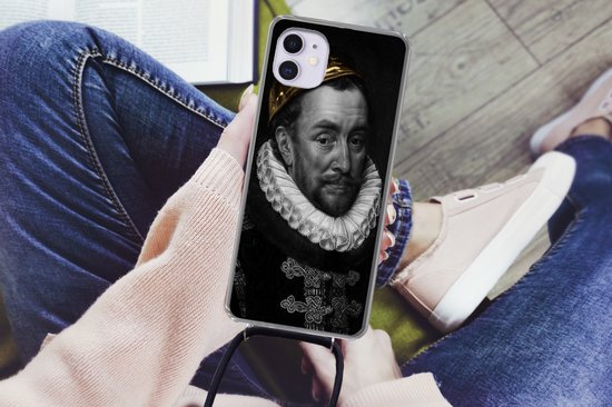 Coque avec cordon iPhone 11 - Peinture - Or - Zwart - Wit - Siliconen - Bandoulière - Coque arrière avec cordon - Coque pour téléphone avec cordon - Etui avec corde