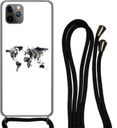 Coque avec cordon iPhone 11 Pro - Carte du Wereldkaart - Or - Ligne - Siliconen - Bandoulière - Coque arrière avec cordon - Coque pour téléphone avec cordon - Coque avec corde