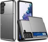 Mobigear Card Telefoonhoesje geschikt voor Samsung Galaxy S21 Hoesje Hardcase Backcover Shockproof met Pasjeshouder - Grijs