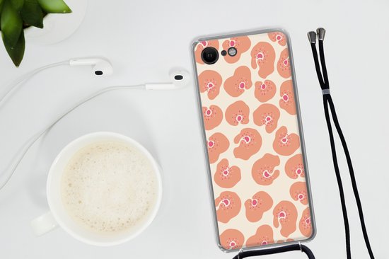 Coque avec cordon iPhone SE 2020 - Bloem - Motif - Abstrait - Siliconen - Bandoulière - Coque arrière avec cordon - Etui pour téléphone avec cordon - Etui avec corde - Cadeaux chaussures - Petits cadeaux - Sinterklaas pour les grands enfants