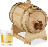 houten whiskeyvat - 1,25 l - met standaard - kraantje - wijnvat - 23x16x25,5 cm