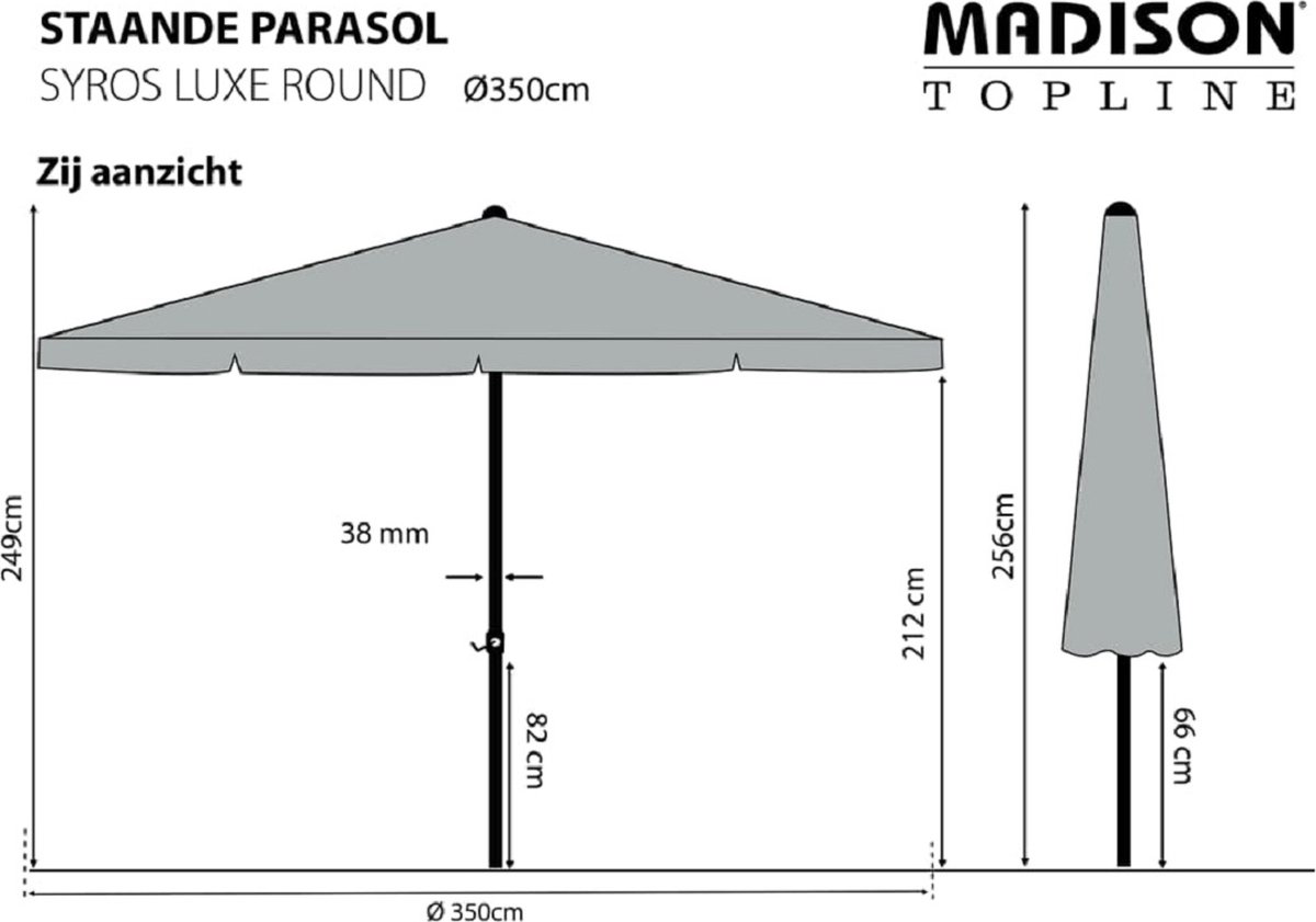 Madison - Parasol Syros - Rond - 350cm - Grijs – foto 7