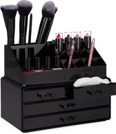 Relaxdays 1x make-up organizer zwart - cosmetica opbergdoos - lippenstift houder