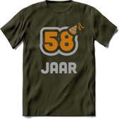 58 Jaar Feest T-Shirt | Goud - Zilver | Grappig Verjaardag Cadeau Shirt | Dames - Heren - Unisex | Tshirt Kleding Kado | - Leger Groen - S
