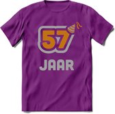 57 Jaar Feest T-Shirt | Goud - Zilver | Grappig Verjaardag Cadeau Shirt | Dames - Heren - Unisex | Tshirt Kleding Kado | - Paars - L