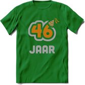 46 Jaar Feest T-Shirt | Goud - Zilver | Grappig Verjaardag Cadeau Shirt | Dames - Heren - Unisex | Tshirt Kleding Kado | - Donker Groen - M