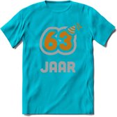 63 Jaar Feest T-Shirt | Goud - Zilver | Grappig Verjaardag Cadeau Shirt | Dames - Heren - Unisex | Tshirt Kleding Kado | - Blauw - XL