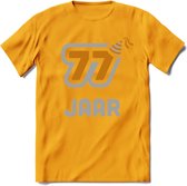 77 Jaar Feest T-Shirt | Goud - Zilver | Grappig Verjaardag Cadeau Shirt | Dames - Heren - Unisex | Tshirt Kleding Kado | - Geel - XL