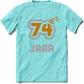 74 Jaar Feest T-Shirt | Goud - Zilver | Grappig Verjaardag Cadeau Shirt | Dames - Heren - Unisex | Tshirt Kleding Kado | - Licht Blauw - XL