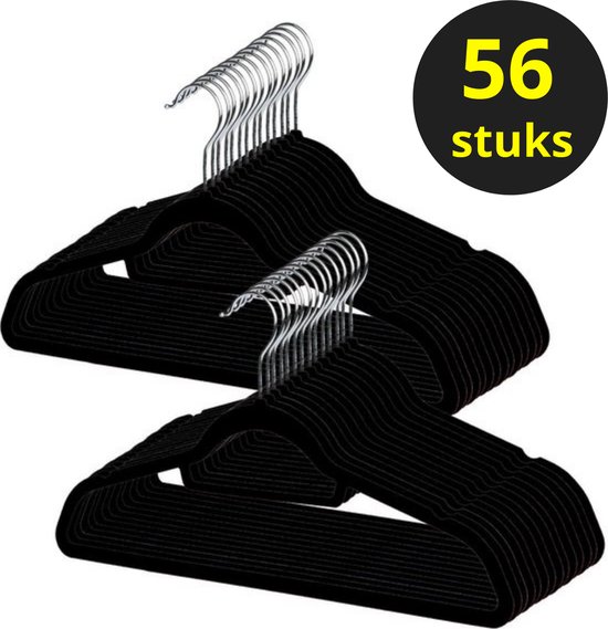 Made4Home® Cintres Velours Antidérapant 56 Pièces - Cintres Velours - Ultra Mince - Zwart