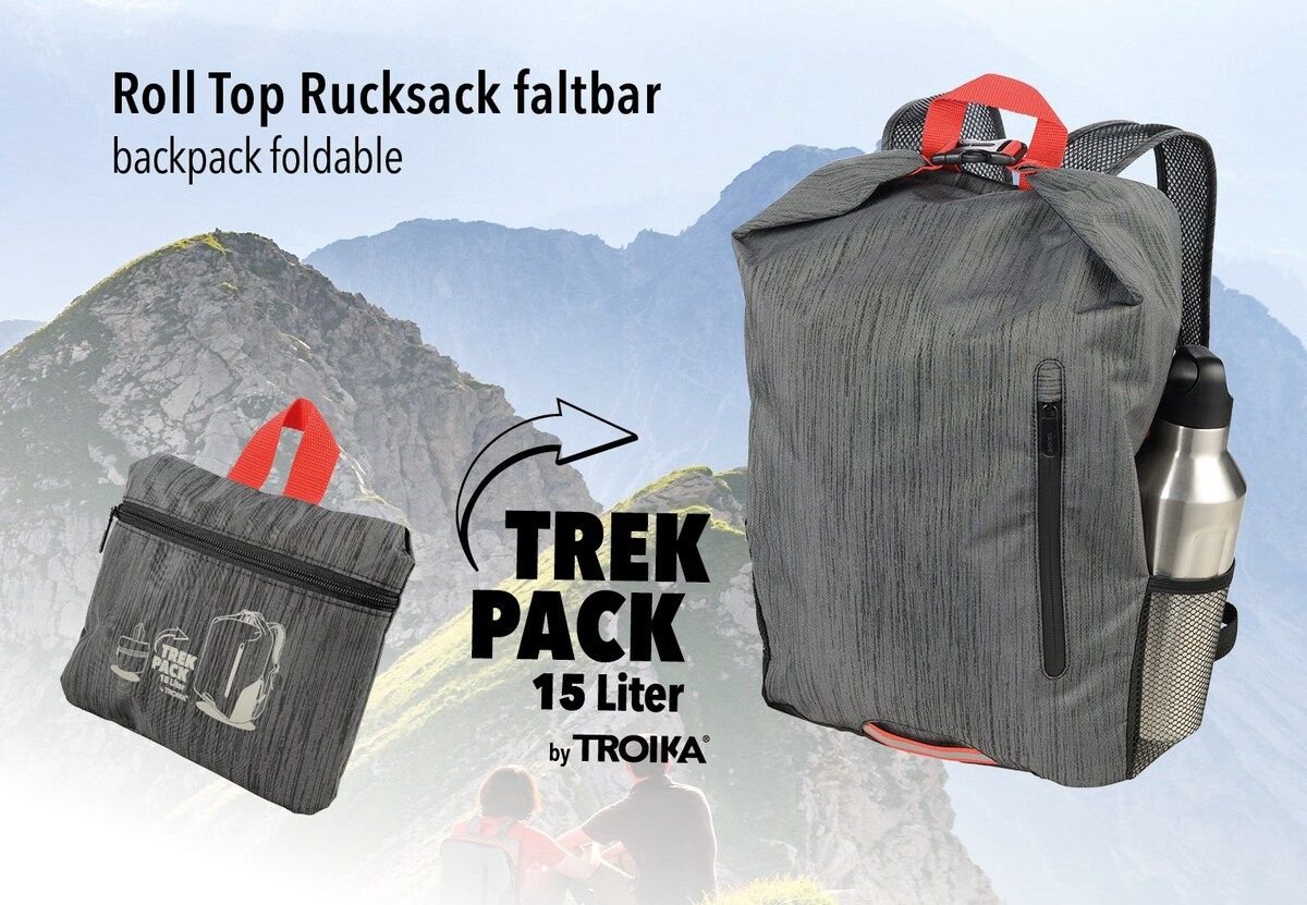 Troika Roll-top rugzak opvouwbaar Grijs/Rood
