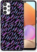 Backcover Soft Siliconen Hoesje Geschikt voor Samsung Galaxy A32 4G | A32 5G Enterprise Editie Telefoonhoesje met Zwarte rand Feathers Color
