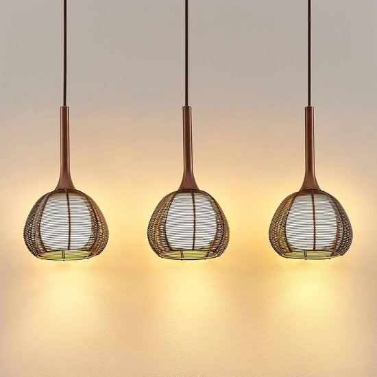 Lucande - hanglamp - 3 lichts - ijzer, glas, aluminium - E14 - bruin, wit