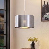 Lindby - hanglamp - 1licht - polycarbonaat, metaal, textiel - H: 28 cm - E27 - zilver metallic, mat nikkel,