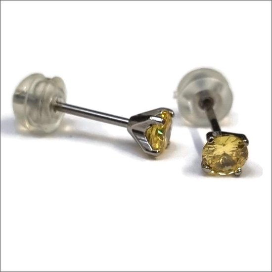 Aramat jewels ® - Ronde titanium oorbellen zirkonia geel 4mm