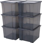 Iris Ohyama, Set van 6, Opbergboxen, 40 L, met deksel, stapelbaar, Garage, Slaapkamer, Woonkamer - Handige Opbergbox USB-MP - Grijs
