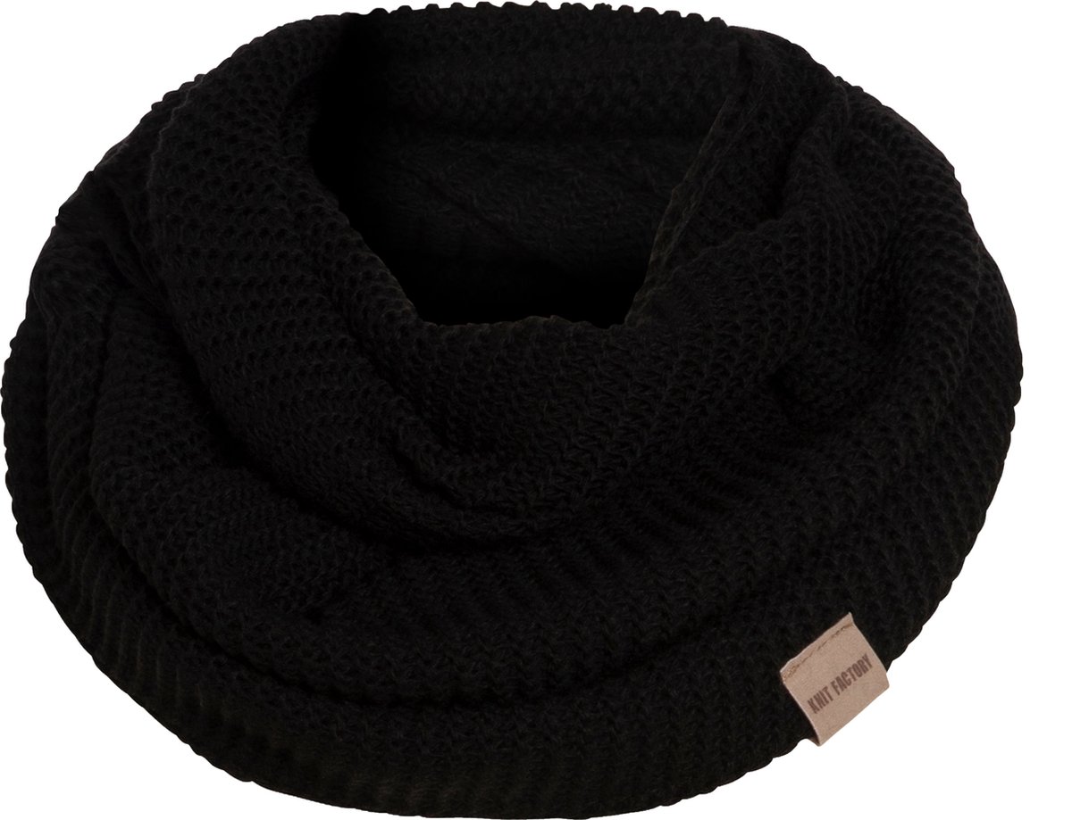 Knit Factory Jamie Gebreide Colsjaal - Ronde Sjaal - Nekwarmer - Wollen Sjaal - Zwarte colsjaal - Dames sjaal - Heren sjaal - Unisex - Zwart - One Size