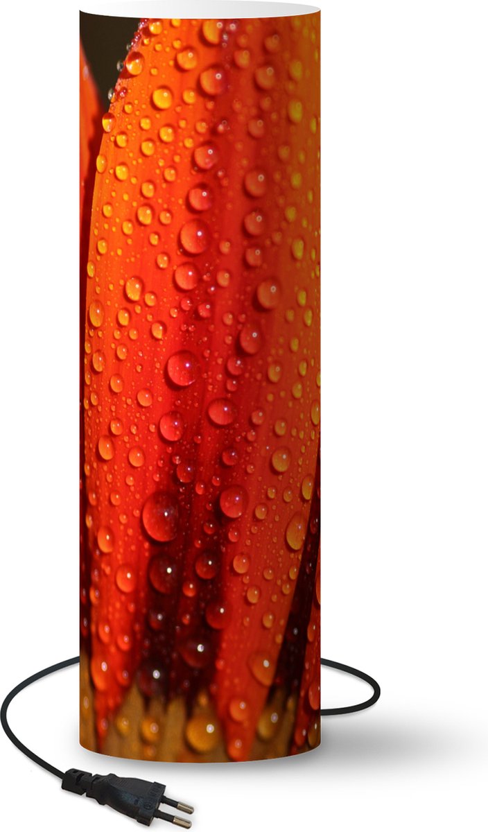 Lamp - Nachtlampje - Tafellamp slaapkamer - Oranje bloem met vroege dauwdruppels - 70 cm hoog - Ø22.3 cm - Inclusief LED lamp