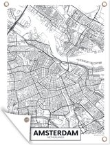 Tuin decoratie Stadskaart - Amsterdam - Zwart - Wit - 30x40 cm - Plattegrond - Tuindoek - Buitenposter