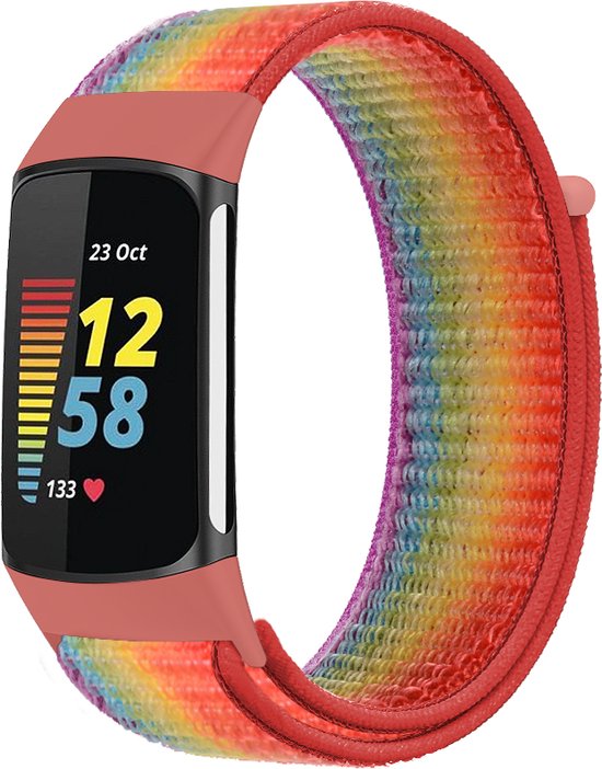 YONO Nylon Velcro Bandje geschikt voor Fitbit Charge 5 - Vervangende Armband Strap - Regenboog
