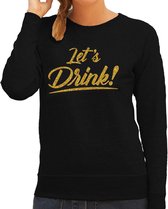 Lets drink sweater zwart met gouden glitter tekst dames - Oud en Nieuw / Glitter en Glamour goud party kleding trui M
