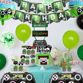 XL - Video Game Party Accessoires - Gamer Thema Feest Decoratie - Inclusief Happy Birthday Banner - Set Ballonnen -  Stuks Pixel Cake Inzetstukken - Verjaardag Decoratie - Kinderfeesten