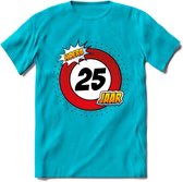 25 Jaar Hoera Verkeersbord T-Shirt | Grappig Verjaardag Cadeau | Dames - Heren | - Blauw - XXL