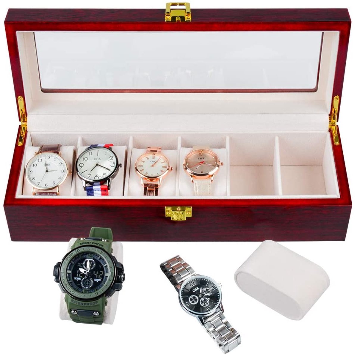 Luxe Houten Horlogebox voor 6 Horloges of Armbanden - Horlogedoos Hout- Opbergbox Sieraden