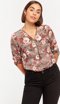 LOLALIZA Blouse met rits en bloemenprint - Beige - Maat 38