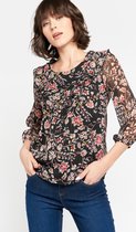 LOLALIZA Blouse met bloemen en ruches - Zwart - Maat 38