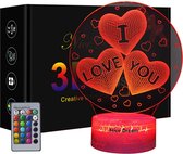 Nachtlampje | Illusielamp | I Love You | Valentijnsdag | 3D | Touch-Bediending | 7-16 Kleuren | Hartjes | Decoratie | Verlichting | Led