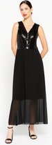 LOLALIZA Maxi jurk met voile en pailletten - Zwart - Maat 38