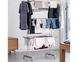 InnovaGoods® Droogrek - Wasrek - Multifunctioneel Wasrek - Ruimtebesparend - Inclusief Wielen - Grijs