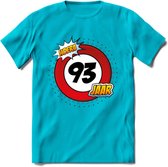 93 Jaar Hoera Verkeersbord T-Shirt | Grappig Verjaardag Cadeau | Dames - Heren | - Blauw - 3XL