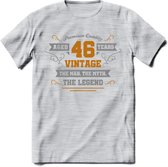 46 Jaar Legend T-Shirt | Goud - Zilver | Grappig Verjaardag Cadeau | Dames - Heren | - Licht Grijs - Gemaleerd - L