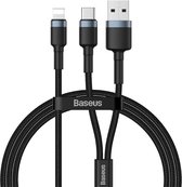 Baseus Oplaadkabel - 1.2 M  2 in 1 - Snellader - Apple Lightning / USB-C / Micro USB kabel - Oplader - 5V/2A Fast Charge Output  - iPhone / Samsung / Huawei - Zwart -  CATKLF-ELG1