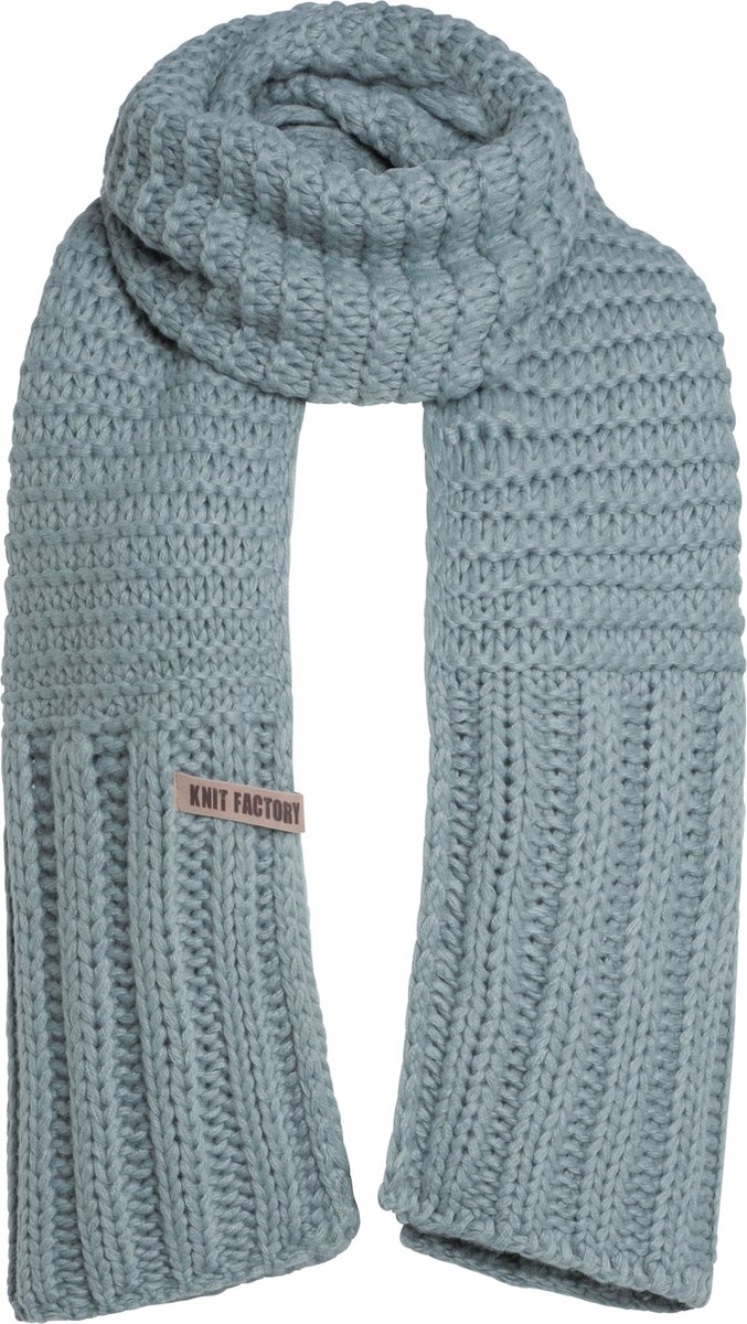 Knit Factory Alex Gebreide Sjaal Dames & Heren - Warme Wintersjaal - Grof gebreid - Langwerpige sjaal - Wollen sjaal - Heren sjaal - Dames sjaal - Unisex - Stone Green - Groen - 200x45 cm