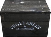 Houten kist zwart met deksel met opdruk vegetables  45x30x30cm