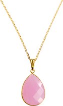 Ketting 18 karaat Goud -edelsteen - roze - chalcedoon