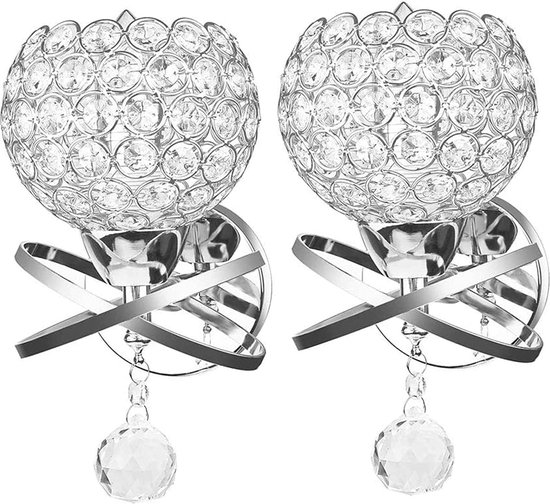 Softlite Wandlampen Kristal  Set van 2  Led Lamp Bol - Rond - Modern - e14  Zilver - Slaapkamer  - Verlichting - Woonkamer - Keuken -Modern