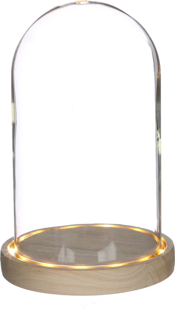Glazen LED stolp Ø14cm met houten basis (1 st.)