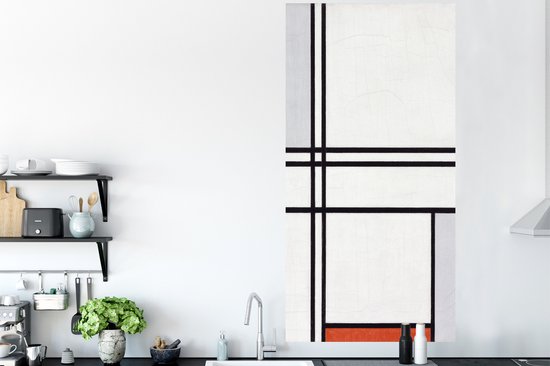 Stickers muraux - Film autocollant - Composition 1 avec rouge et gris - Piet Mondriaan - 80x160 cm - Film adhésif - Stickers muraux Chambre d'enfant - Papier peint autocollant - Papier peint autocollant - Film autocollant