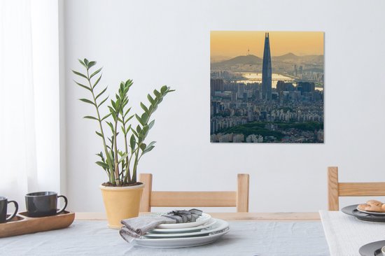 Tableau sur toile Skyline de Séoul en Corée du Sud avec un ciel orange - 50x50 cm - Décoration murale