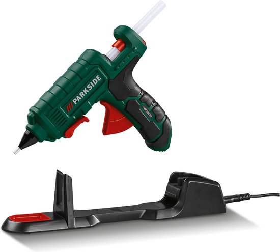 PARKSIDE Lijmpistool - Universeel te gebruiken voor lijmen, afdichten, voegen, knutselen en versieren - Voor gangbare lijmstiften met Ø11 mm - Opwarmtijd: 5 min. - Temperatuur: max. 200 °C - Inclusief lijmstiften - Snel klaar voor gebruik