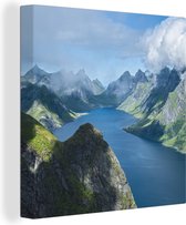 Canvas Schilderij Uitzicht over fjorden in Noorwegen - 20x20 cm - Wanddecoratie